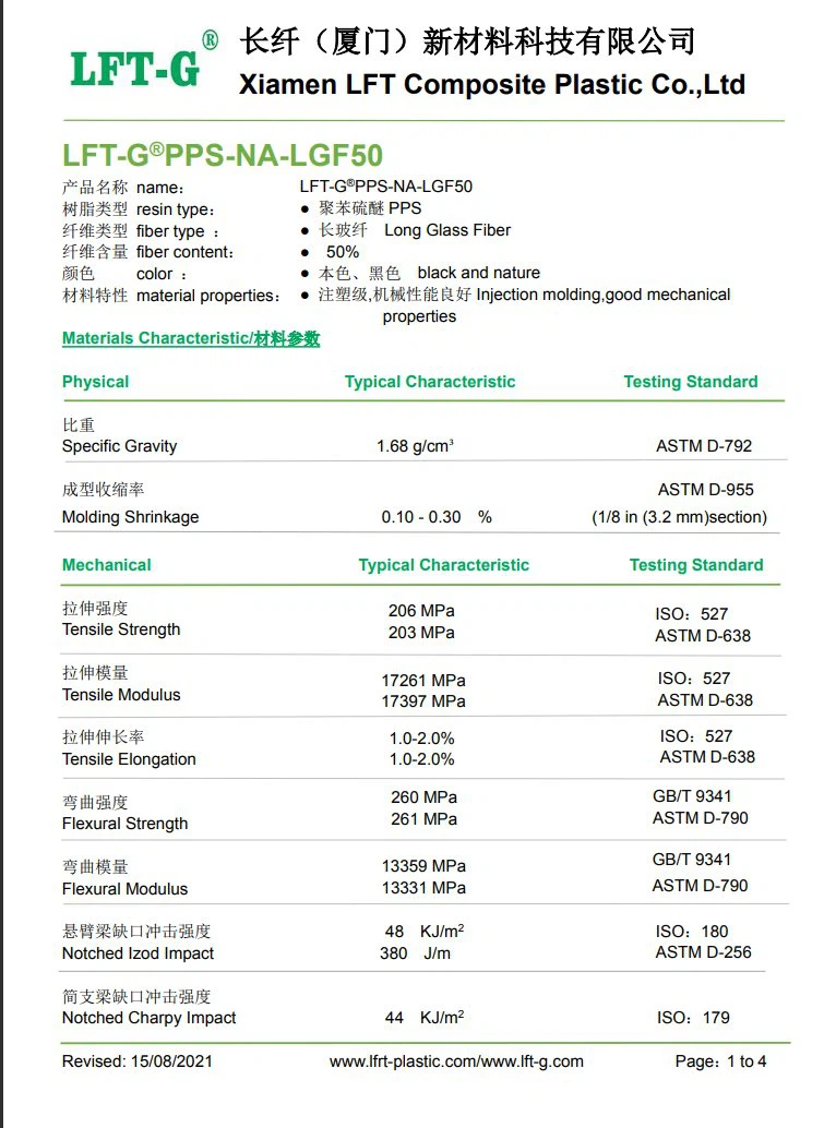 LFT-PPS LGF reinforced thermoplastic